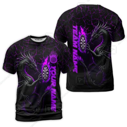 Customized Darts T-Shirt, Big Dragon Dartboard Flame Darts Team Style T-Shirt for Players, Jersey for Darts Players