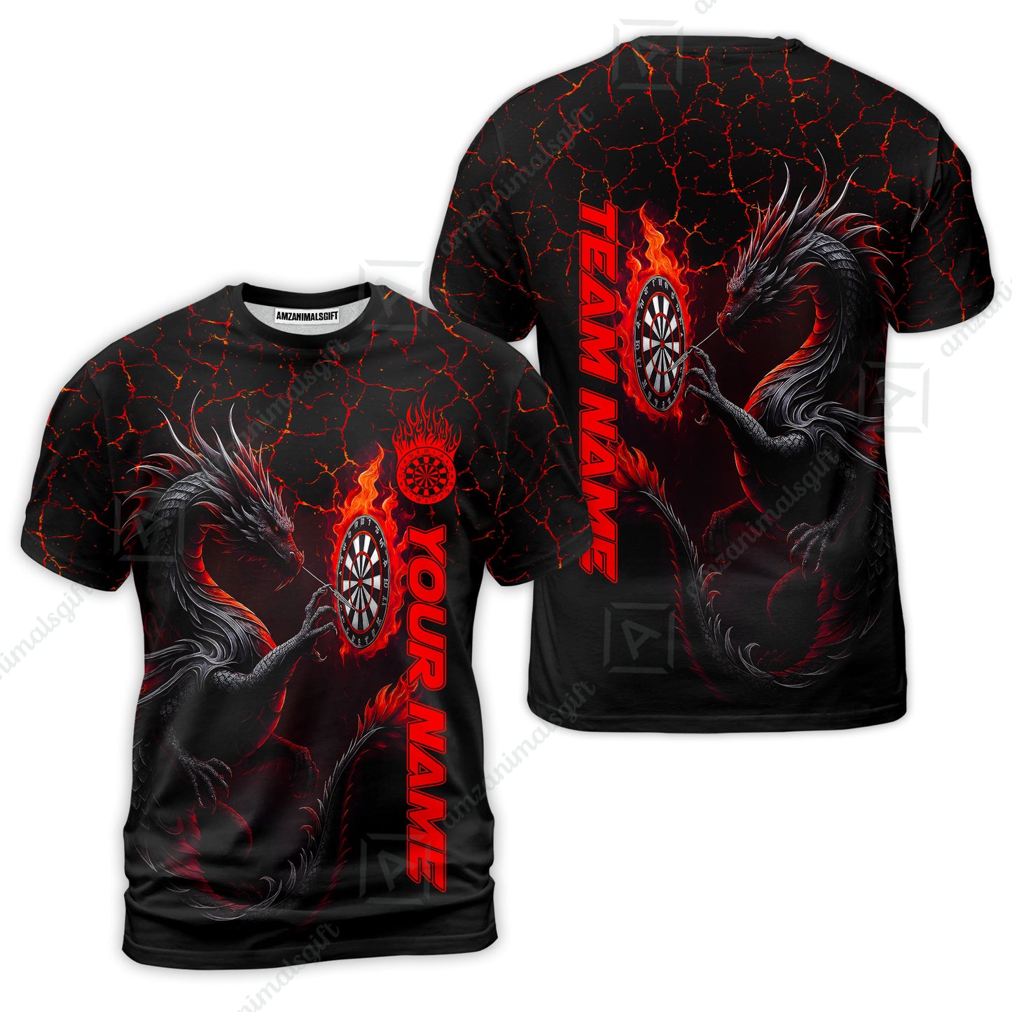 Customized Darts T-Shirt, Big Dragon Dartboard Flame Darts Team Style T-Shirt for Players, Jersey for Darts Players