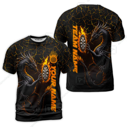 Customized Darts T-Shirt, Big Dragon Dartboard Flame Darts Team Style T-Shirt for Players, Jersey for Darts Players