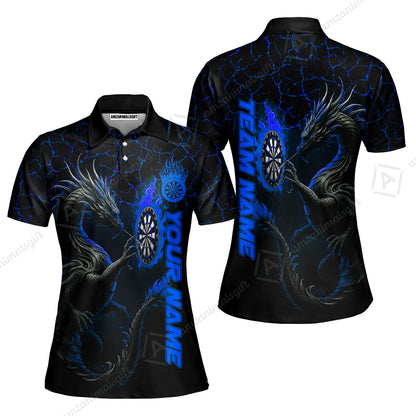 Customized Darts Women Polo Shirt, Big Dragon Dartboard Flame Darts Women Polo Shirt Team Style Jersey for Darts Players