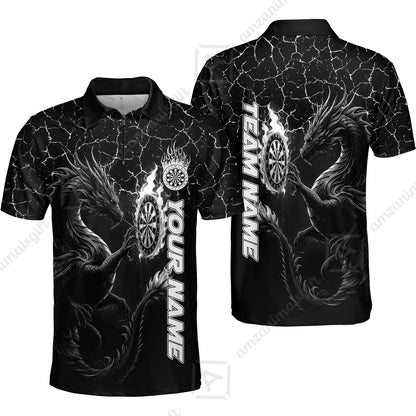 Customized Darts Quarter-Zip Polo Shirt, Big Dragon Dartboard Flame Darts Zip Polo Shirts Team Jersey for Darts Players