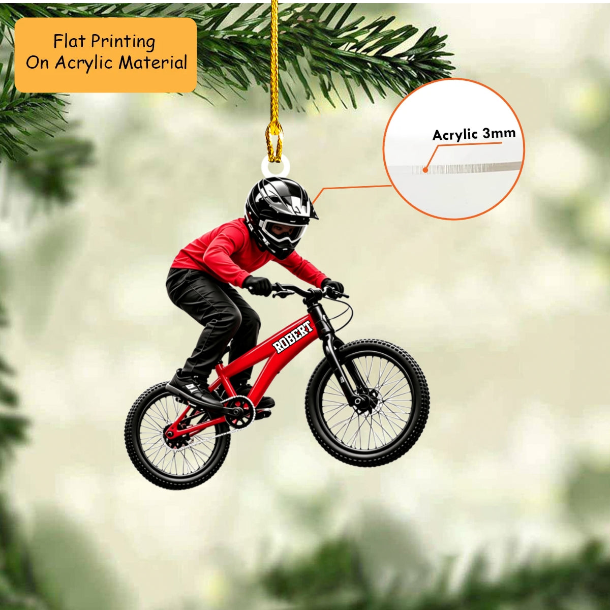 Personalized Mountain Biking Christmas Ornament, Mid Air Jumping MTB Rider, Custom Ornament Christmas Gift, Keychain Biking, Car Ornament Biking