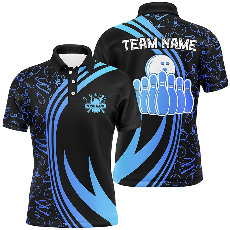 Custom Blue Green Neon Bowling Team Polo Shirts, Bowling Uniforms Shirt For Team League Bowlers With Name And Team Name