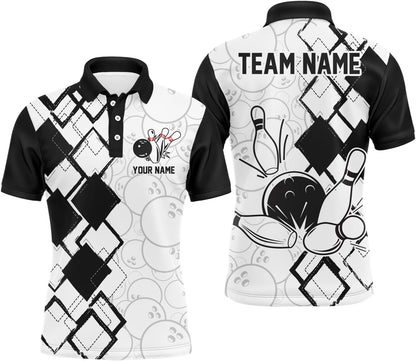 Custom Bowling Team Jersey League Bowling Unisex Polo Shirts, Bowling uniforms Ball & Pins Personalized Bowling Name And Team Name