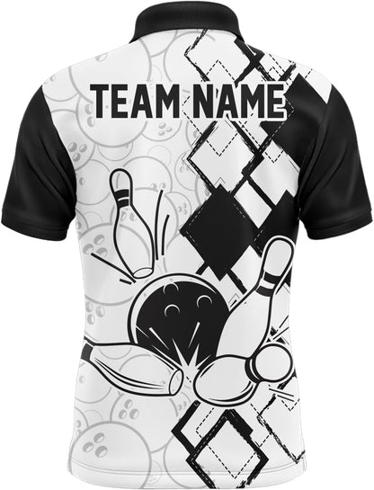 Custom Bowling Team Jersey League Bowling Unisex Polo Shirts, Bowling uniforms Ball & Pins Personalized Bowling Name And Team Name