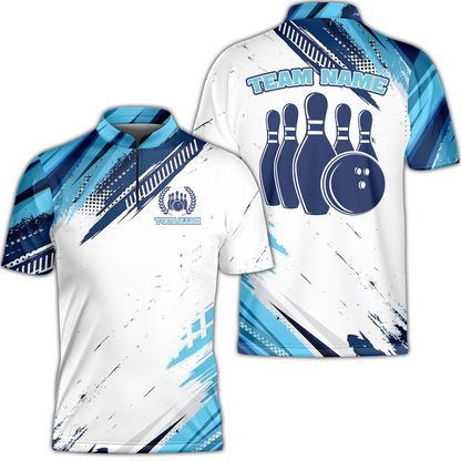 Custom Bowling Team Jerseys Polo Shirts, Blue Bowling uniforms - Personalized Name And Team Name