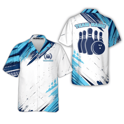 Custom Bowling Team Jerseys Polo Shirts, Blue Bowling uniforms - Personalized Name And Team Name