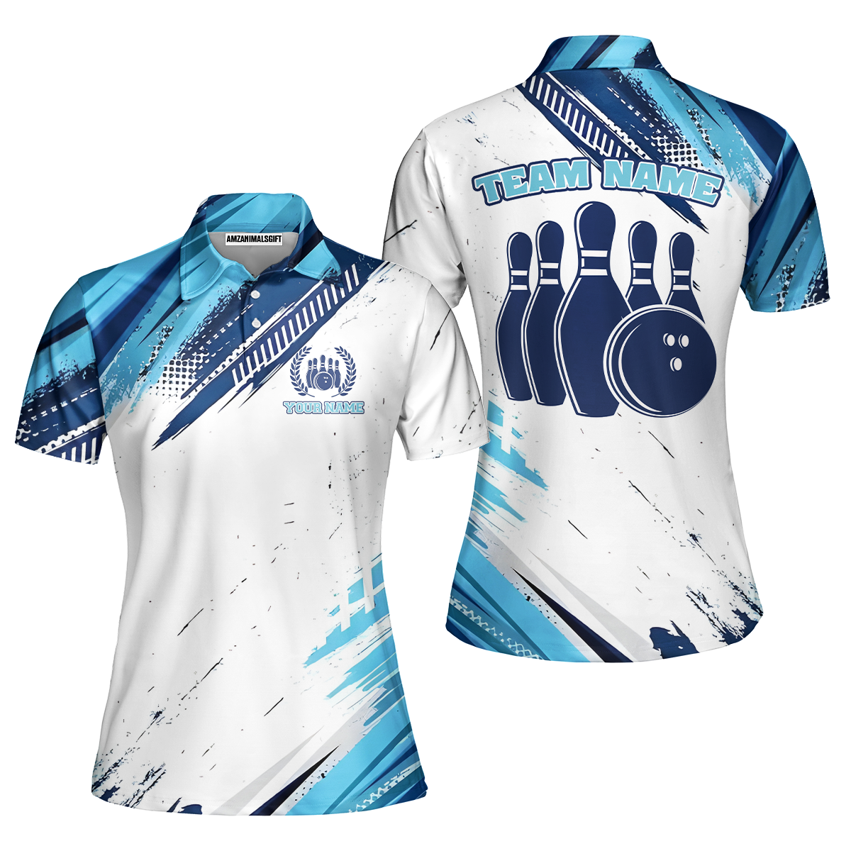 Custom Bowling Team Jerseys Polo Shirts, Blue Bowling uniforms - Personalized Name And Team Name