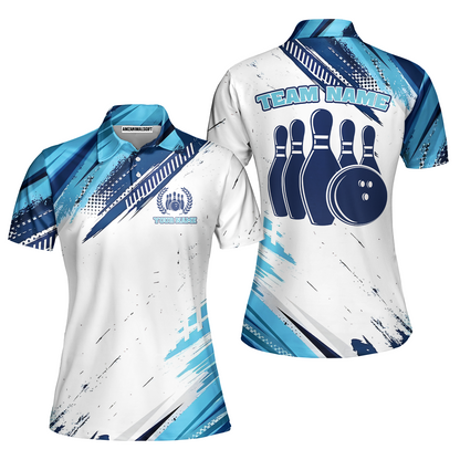 Custom Bowling Team Jerseys Polo Shirts, Blue Bowling uniforms - Personalized Name And Team Name