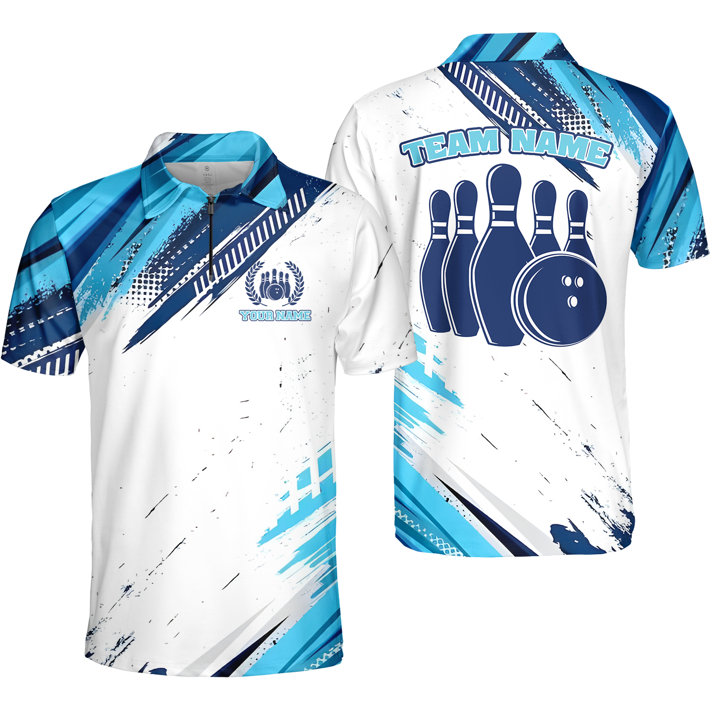 Custom Bowling Team Jerseys Polo Shirts, Blue Bowling uniforms - Personalized Name And Team Name