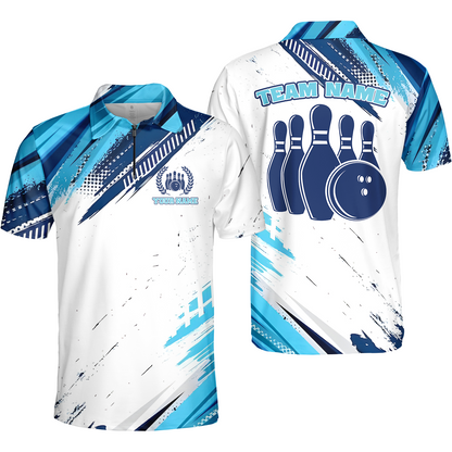 Custom Bowling Team Jerseys Polo Shirts, Blue Bowling uniforms - Personalized Name And Team Name