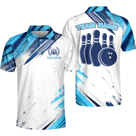 Custom Bowling Team Jerseys Polo Shirts, Blue Bowling uniforms - Personalized Name And Team Name