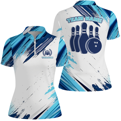 Custom Bowling Team Jerseys Polo Shirts, Blue Bowling uniforms - Personalized Name And Team Name