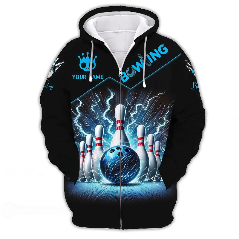 Blue Bowling Ball Electric Zip Hoodie