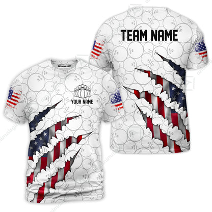 Personalized Bowling Quarter-Zip Jersey Shirt, Bowling American Flag Scratches Shirt For Patriotic Team Men Women Bowlers