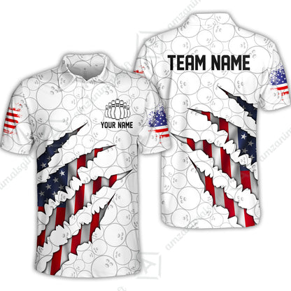 Personalized Bowling Quarter-Zip Jersey Shirt, Bowling American Flag Scratches Shirt For Patriotic Team Men Women Bowlers