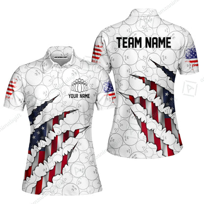 Personalized Bowling Quarter-Zip Jersey Shirt, Bowling American Flag Scratches Shirt For Patriotic Team Men Women Bowlers