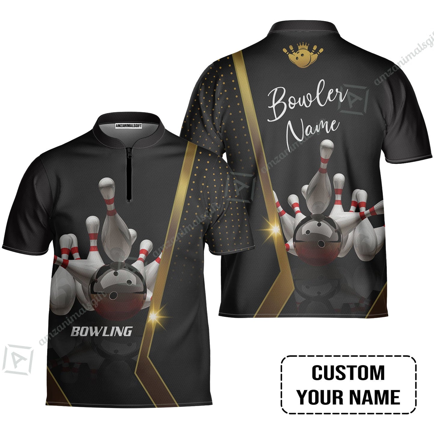 Customized Name Bowling Long Polo Shirt, Bowling Pin and Ball Personalized Bowling Long Polo Shirt