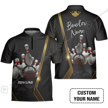 Customized Name Bowling Long Polo Shirt, Bowling Pin and Ball Personalized Bowling Long Polo Shirt