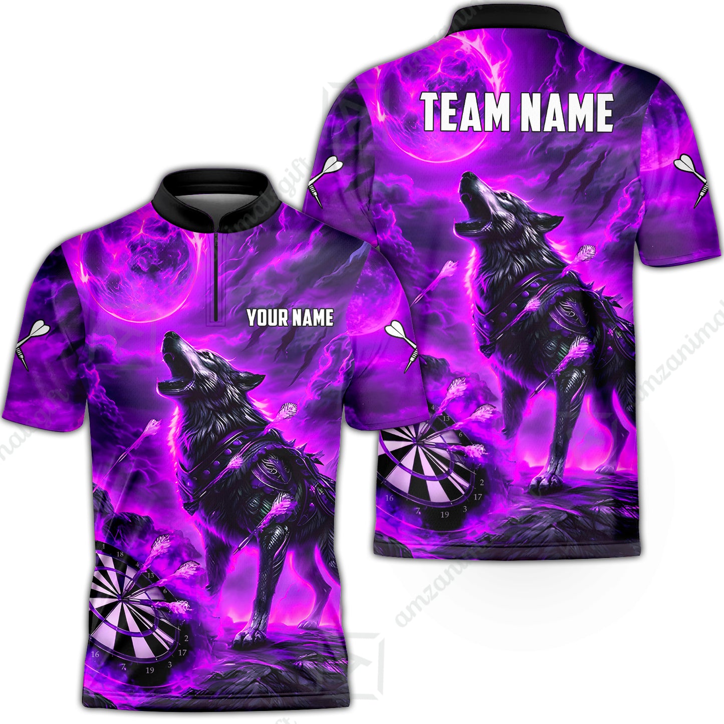 Custom Darts Team Jersey, Personalized Flaming Wolf Jersey Shirt For Players With Name & Team Name