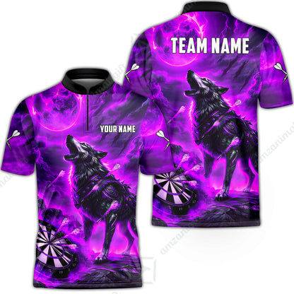 Custom Darts Team Jersey, Personalized Flaming Wolf Jersey Shirt For Players With Name & Team Name
