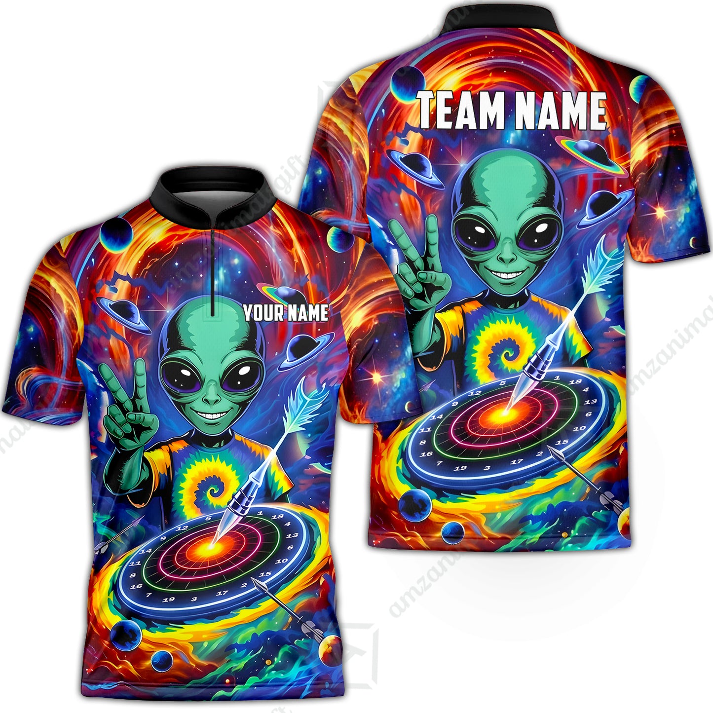 Custom Darts Team Jersey, Personalized Alien Vortex Strike Dart Polo Shirt For Players With Name & Team Name