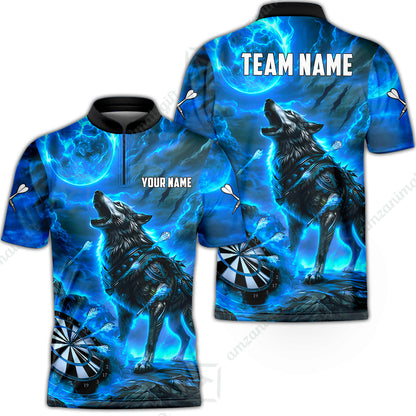 Custom Darts Team Jersey, Personalized Flaming Wolf Jersey Shirt For Players With Name & Team Name