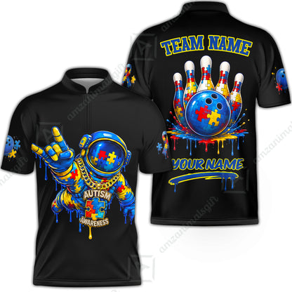 Customized Rainbow Puzzle Astronaut Awareness Bowling Jersey, Custom Name And Team Name For Bowlers