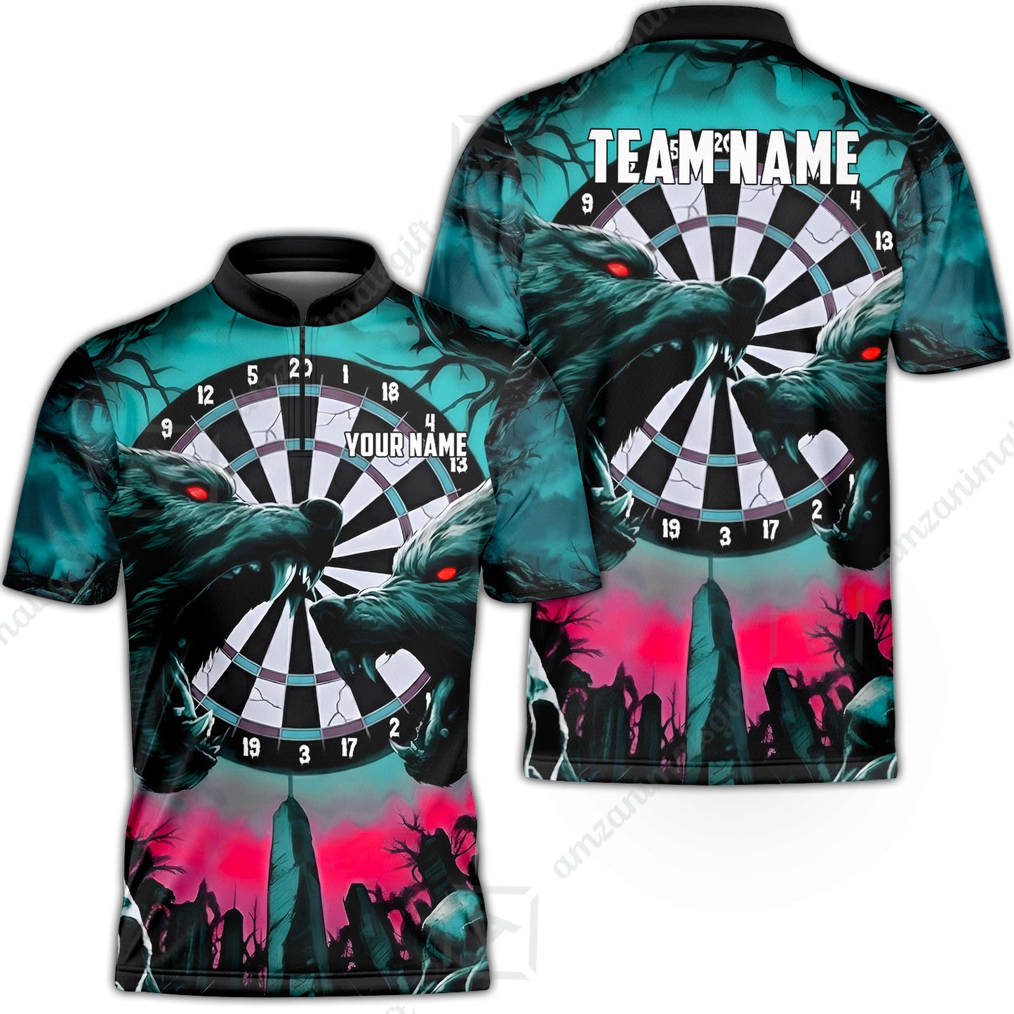 Custom Darts Team Jersey, Personalized Black Forest Wolves Dart Polo Shirt For Players With Name & Team Name