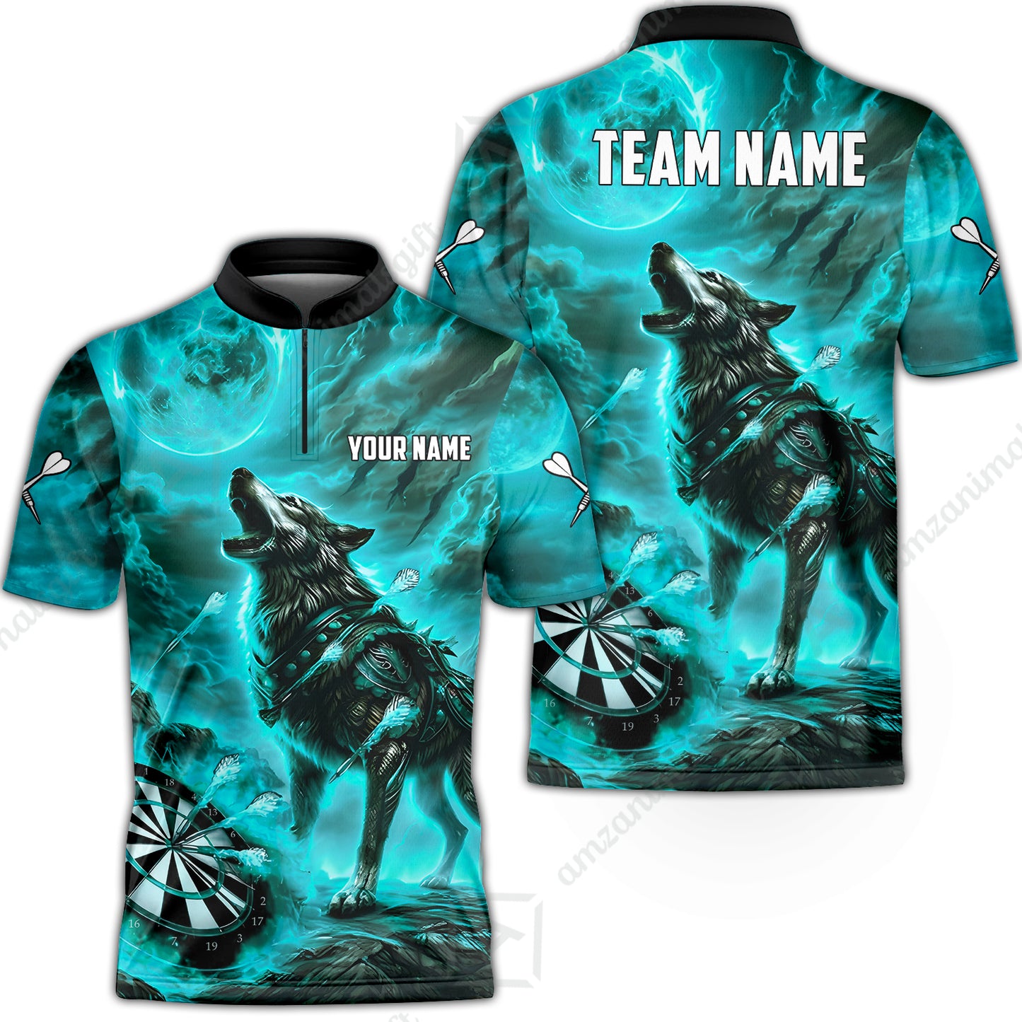 Custom Darts Team Jersey, Personalized Flaming Wolf Jersey Shirt For Players With Name & Team Name