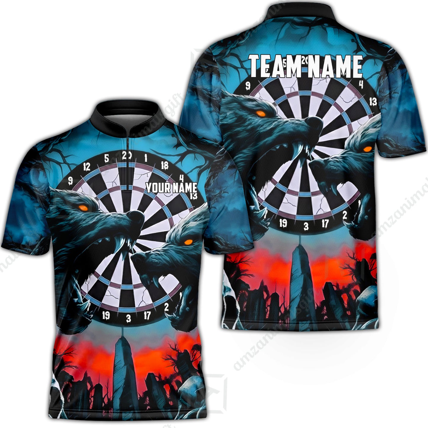 Custom Darts Team Jersey, Personalized Black Forest Wolves Dart Polo Shirt For Players With Name & Team Name