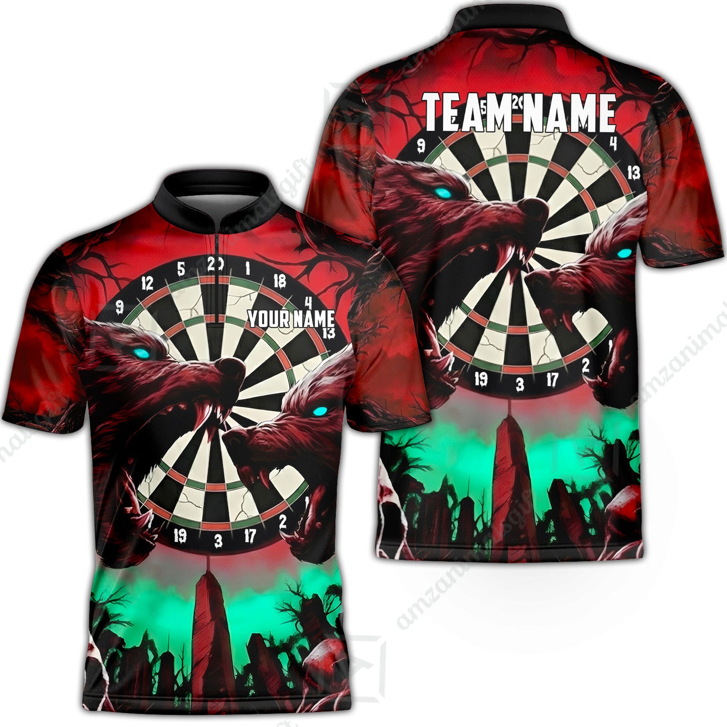 Custom Darts Team Jersey, Personalized Black Forest Wolves Dart Polo Shirt For Players With Name & Team Name