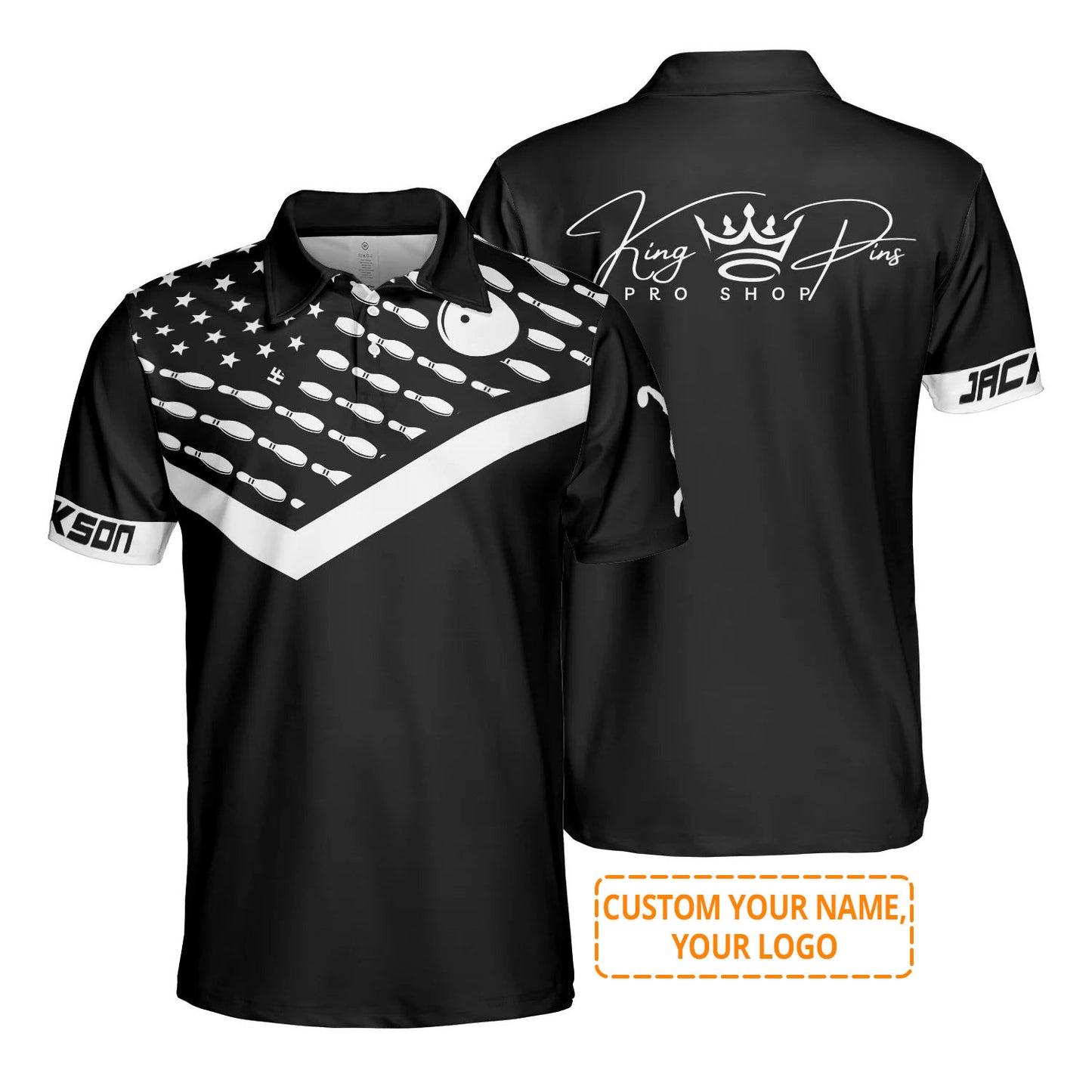 Bowling Men Polo Shirt Custom Name - American Flag Men Polo Shirt Personalized Bowling Polo Shirt - Gift For Friend, Family, Bowling Lovers