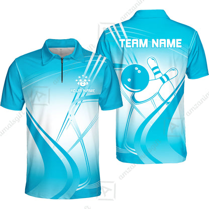 Customized Bowling Quarter-Zip Polo Shirt, Custom Bowling Zip Polo Uniform, Multicolor Team Style Jersey for Bowlers