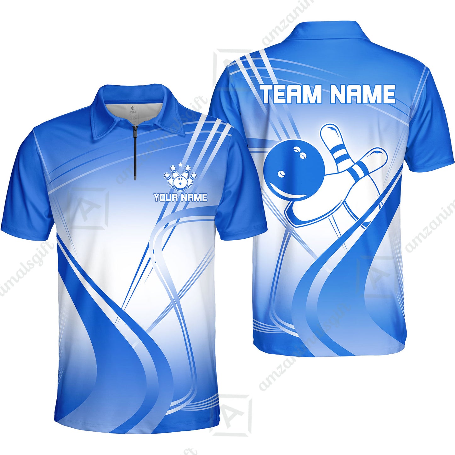 Customized Bowling Quarter-Zip Polo Shirt, Custom Bowling Zip Polo Uniform, Multicolor Team Style Jersey for Bowlers