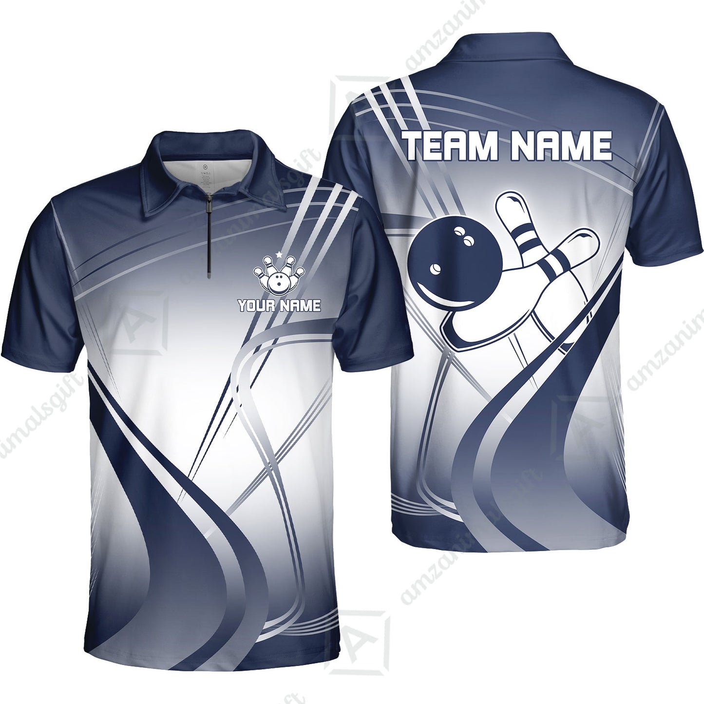 Customized Bowling Quarter-Zip Polo Shirt, Custom Bowling Zip Polo Uniform, Multicolor Team Style Jersey for Bowlers