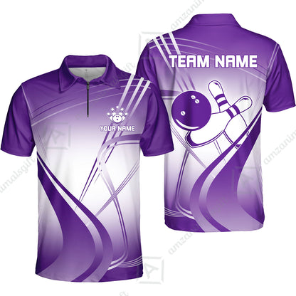 Customized Bowling Quarter-Zip Polo Shirt, Custom Bowling Zip Polo Uniform, Multicolor Team Style Jersey for Bowlers