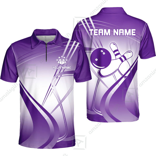 Customized Bowling Quarter-Zip Polo Shirt, Custom Bowling Zip Polo Uniform, Multicolor Team Style Jersey for Bowlers