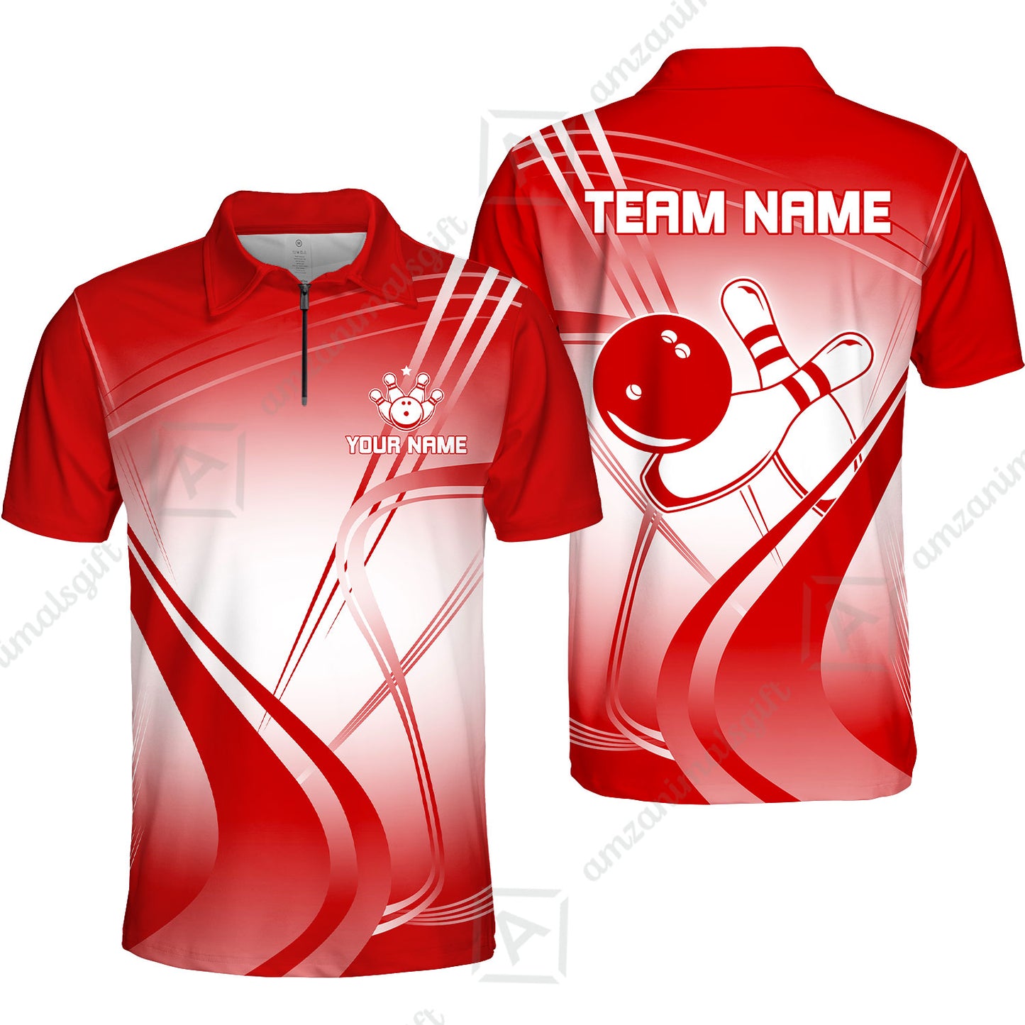 Customized Bowling Quarter-Zip Polo Shirt, Custom Bowling Zip Polo Uniform, Multicolor Team Style Jersey for Bowlers