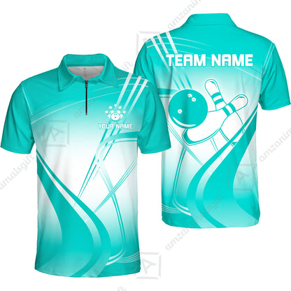 Customized Bowling Quarter-Zip Polo Shirt, Custom Bowling Zip Polo Uniform, Multicolor Team Style Jersey for Bowlers
