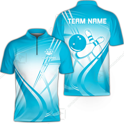 Customized Bowling Stand Collar Quarter-Zip Shirt, Custom Bowling Uniform, Multicolor Team Style Jersey for Bowlers