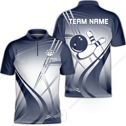 Customized Bowling Stand Collar Quarter-Zip Shirt, Custom Bowling Uniform, Multicolor Team Style Jersey for Bowlers