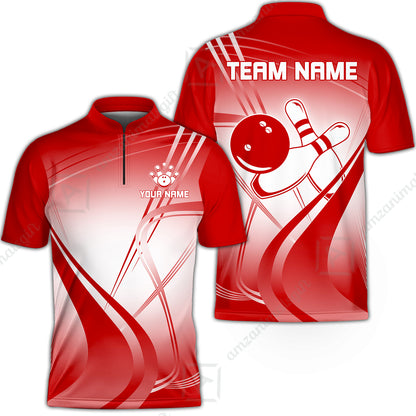 Customized Bowling Stand Collar Quarter-Zip Shirt, Custom Bowling Uniform, Multicolor Team Style Jersey for Bowlers
