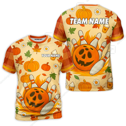 Customized Bowling Team Polo Jersey, Bowling Halloween Pumpkin Style Uniform Shirt For Bowlers