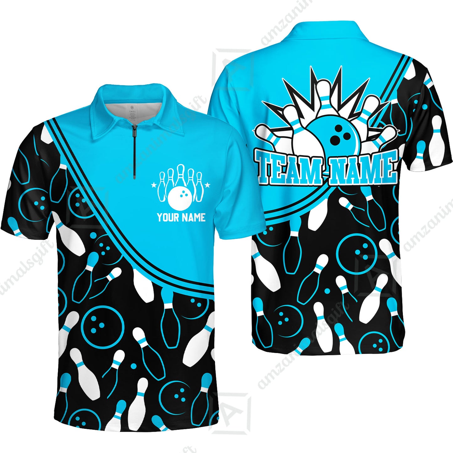 Customized Bowling Quarter-Zip Polo Shirt, Bowling Multicolor Custom Team Bowling Uniform Jersey for Bowlers