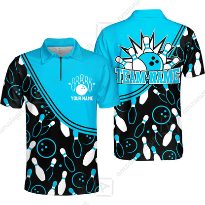 Customized Bowling Quarter-Zip Polo Shirt, Bowling Multicolor Custom Team Bowling Uniform Jersey for Bowlers