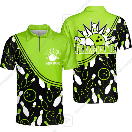 Customized Bowling Quarter-Zip Polo Shirt, Bowling Multicolor Custom Team Bowling Uniform Jersey for Bowlers