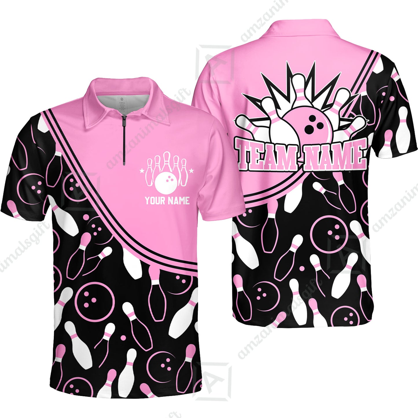 Customized Bowling Quarter-Zip Polo Shirt, Bowling Multicolor Custom Team Bowling Uniform Jersey for Bowlers