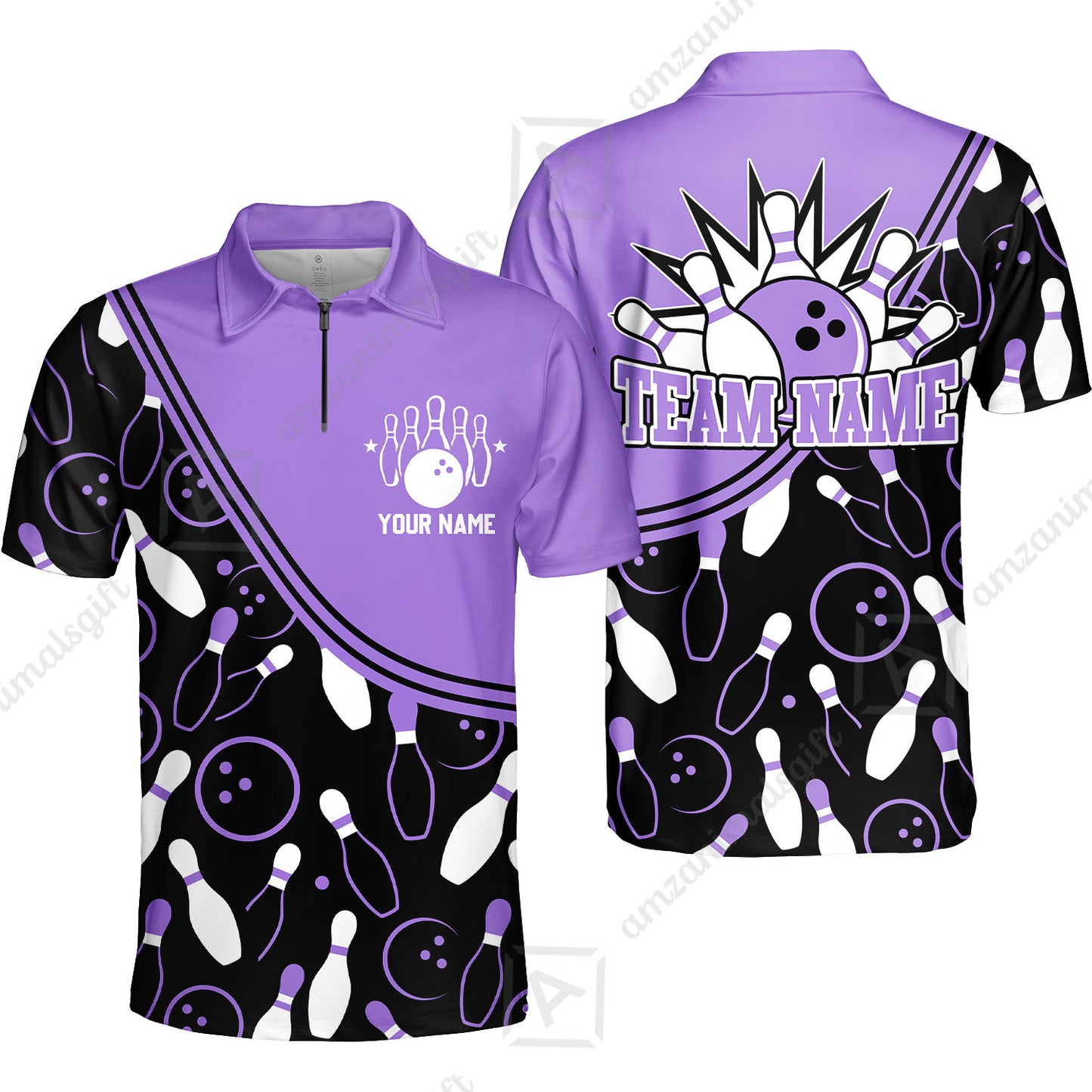 Customized Bowling Quarter-Zip Polo Shirt, Bowling Multicolor Custom Team Bowling Uniform Jersey for Bowlers