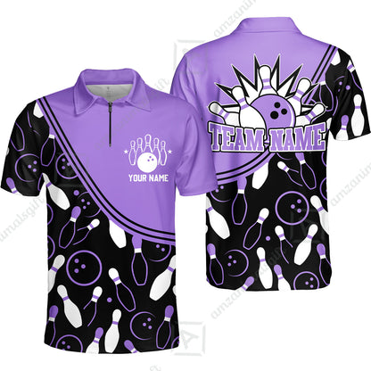 Customized Bowling Quarter-Zip Polo Shirt, Bowling Multicolor Custom Team Bowling Uniform Jersey for Bowlers